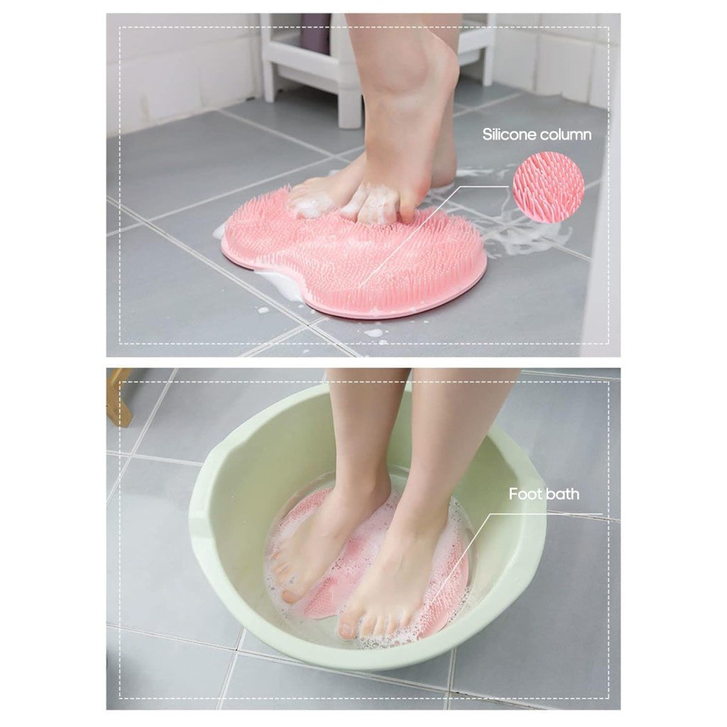 Pink Foot Shower Scrubber & Massager Mat – Non-Slip Silicone Bathroom Foot Brush