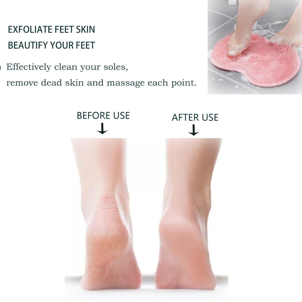 Pink Foot Shower Scrubber & Massager Mat – Non-Slip Silicone Bathroom Foot Brush