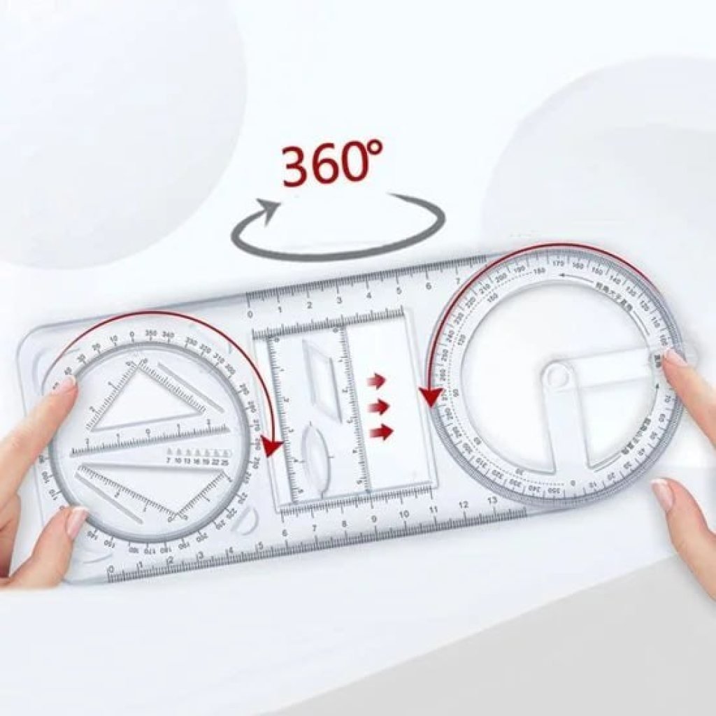 Multi-Angle Geometric Drawing Ruler – 360° Multi-Function Scale & Stencil