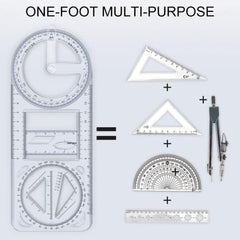 Multi-Angle Geometric Drawing Ruler – 360° Multi-Function Scale & Stencil