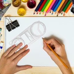 Multi-Angle Geometric Drawing Ruler – 360° Multi-Function Scale & Stencil