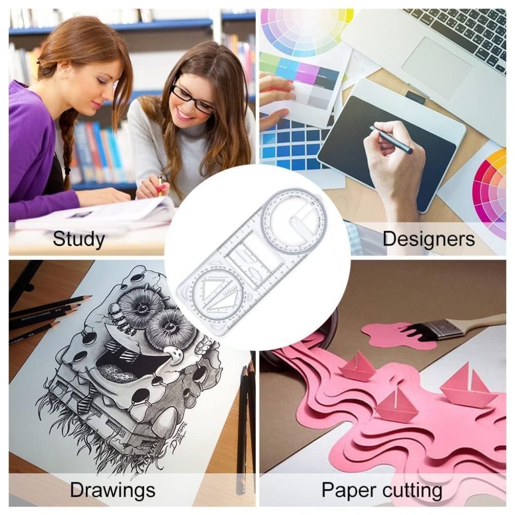 Multi-Angle Geometric Drawing Ruler – 360° Multi-Function Scale & Stencil
