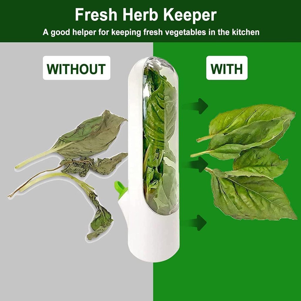 Herb Saver ABS Plastic Herb Keeper – Keeps Greens Fresh 2-3 Weeks, White