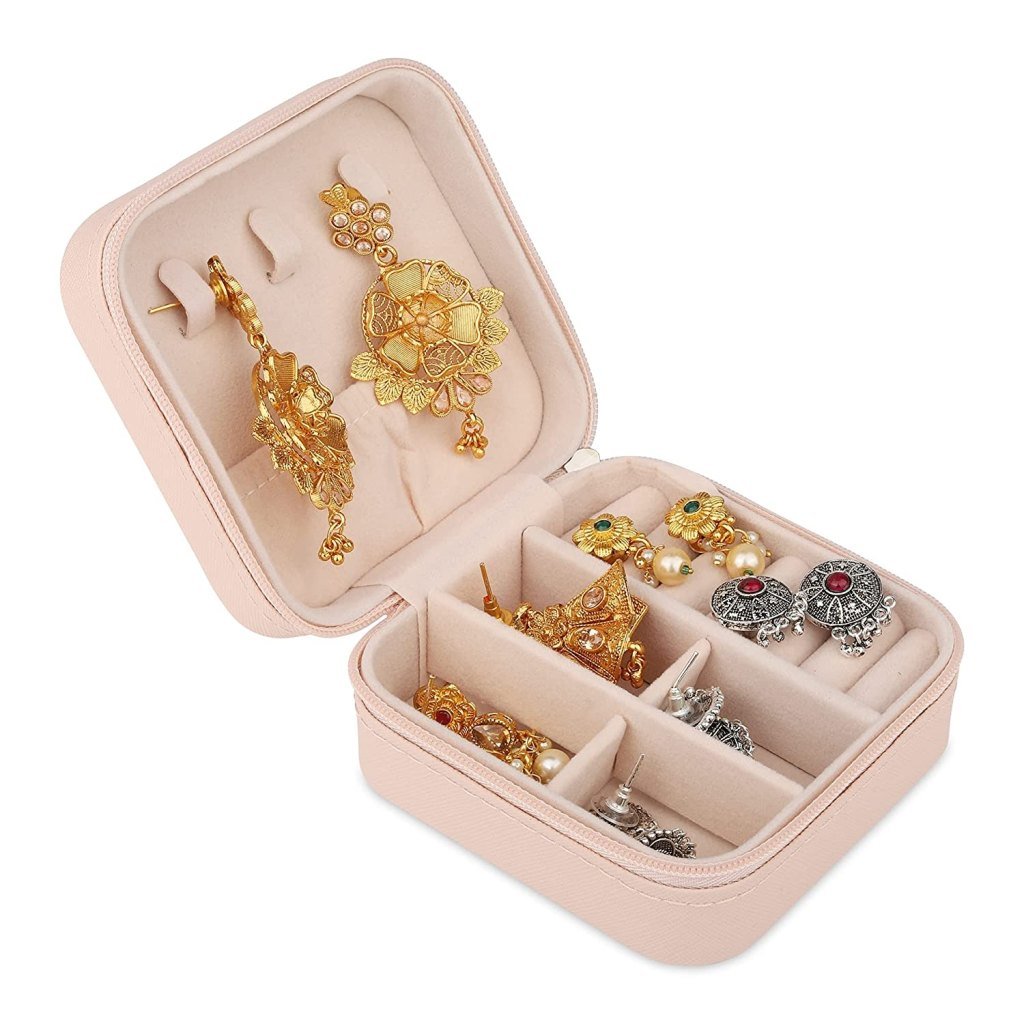 Mini PU Leather Jewelry Box – Portable Organizer with Dividers for Rings, Earrings, Necklaces & Bracelets