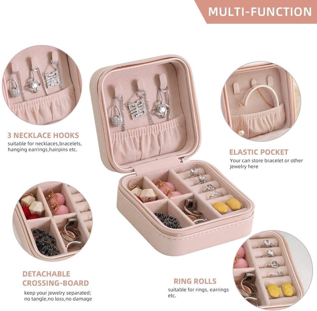 Mini PU Leather Jewelry Box – Portable Organizer with Dividers for Rings, Earrings, Necklaces & Bracelets