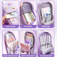 Kawaii Canvas Pencil Pouch – Large Capacity, Multi-Compartment Cute Stationery Case for Girls & Kids