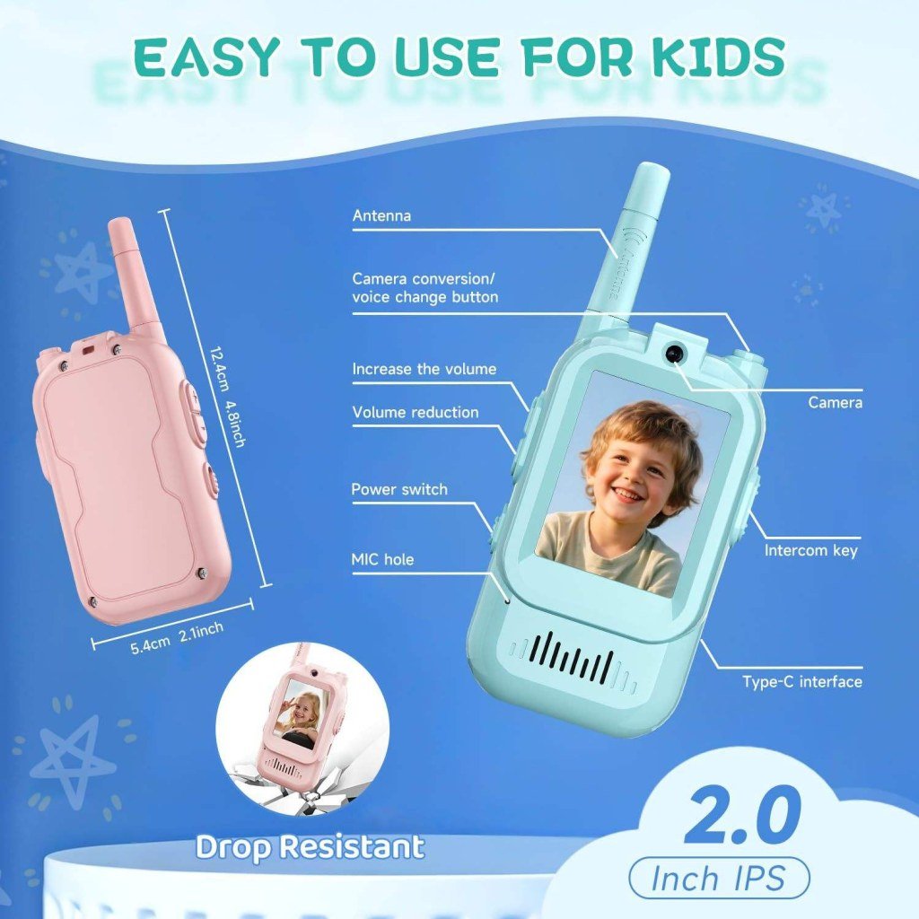 Kids Video Walkie Talkie Set with Voice Changing Effects & Adjustable Volume