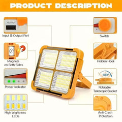 100W Solar LED Flood Light – Rechargeable, Waterproof Outdoor Lighting for Farms & Camping