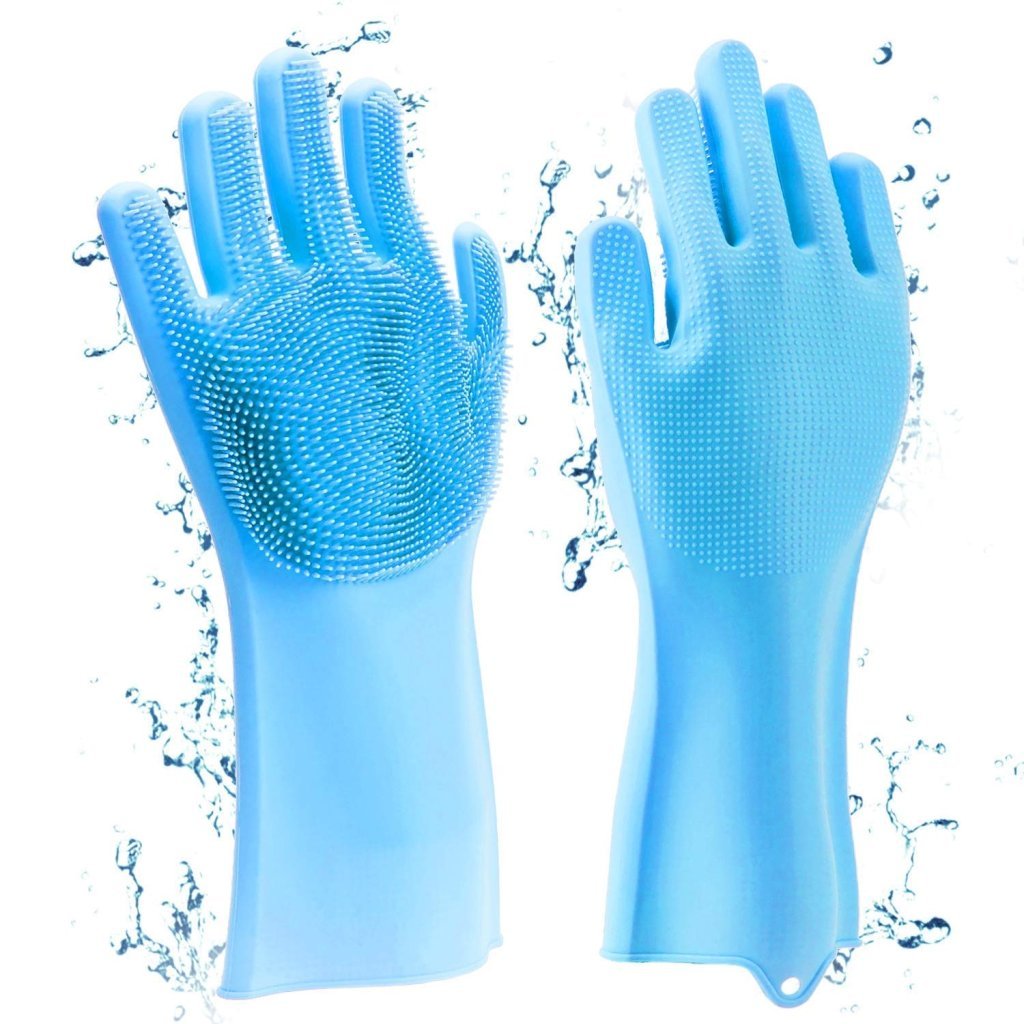 Multicolor Magic Silicone Cleaning Gloves for Kitchen, Dishwashing & Pet Grooming