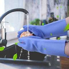 Multicolor Magic Silicone Cleaning Gloves for Kitchen, Dishwashing & Pet Grooming