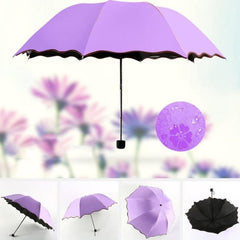 Magic Blossom Umbrella – Water-Activated Flower Print, 3-Fold, Sun & Rain for Women, Men & Kids