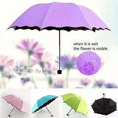 Magic Blossom Umbrella – Water-Activated Flower Print, 3-Fold, Sun & Rain for Women, Men & Kids
