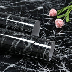 Black Marble Foil Roll – Self Adhesive, Waterproof, Removable Wallpaper for Counters & Cabinets