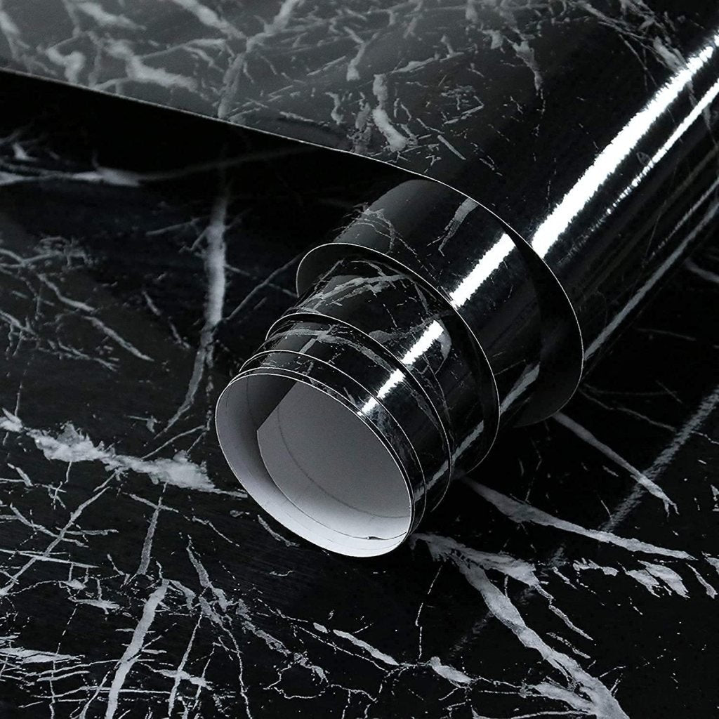 Black Marble Foil Roll – Self Adhesive, Waterproof, Removable Wallpaper for Counters & Cabinets