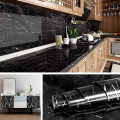 Black Marble Foil Roll – Self Adhesive, Waterproof, Removable Wallpaper for Counters & Cabinets