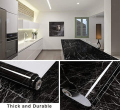 Black Marble Foil Roll – Self Adhesive, Waterproof, Removable Wallpaper for Counters & Cabinets