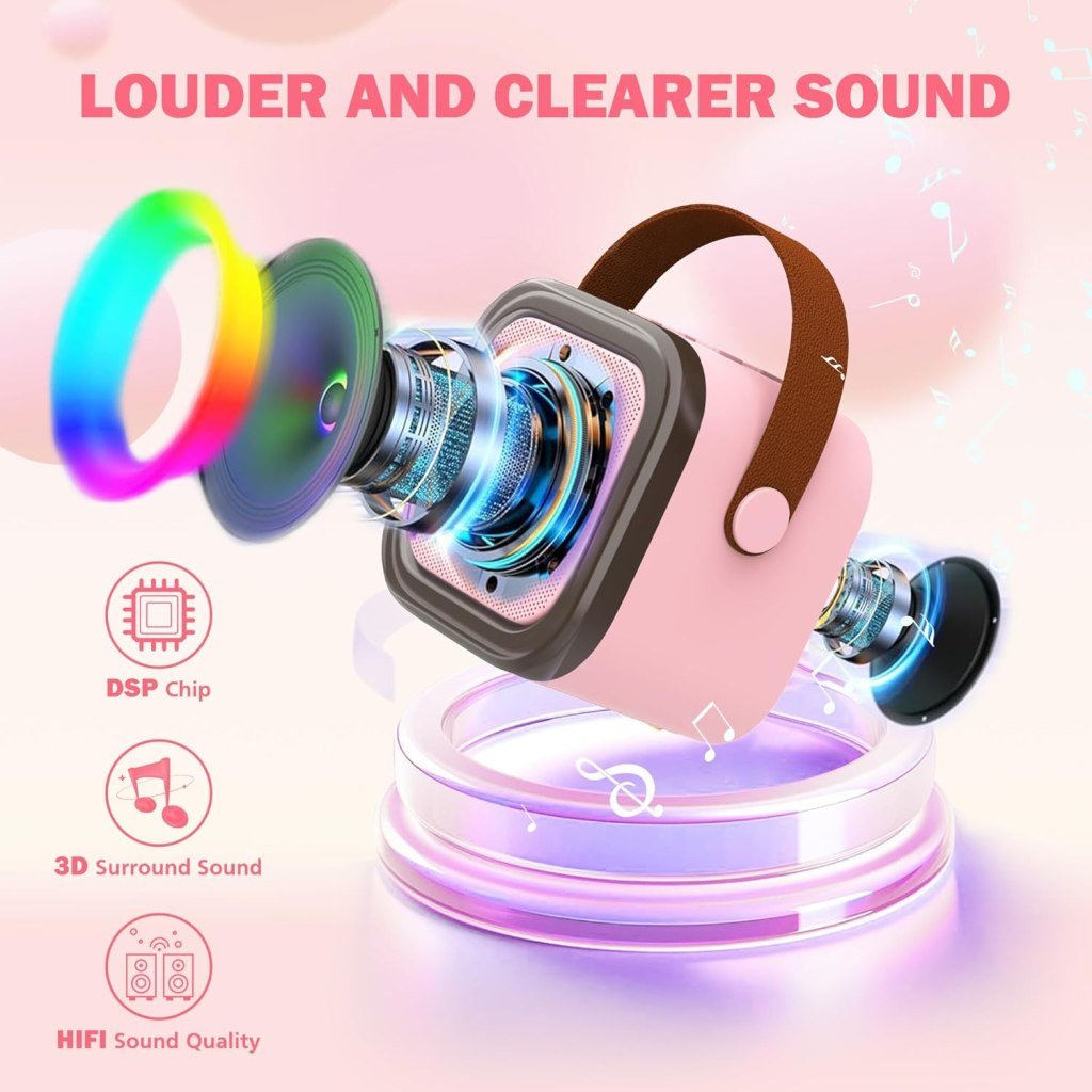Bluetooth Karaoke Mic & Speaker – Rechargeable Portable Mini Karaoke Microphone with Built-in Speaker for Kids