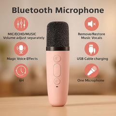 Bluetooth Karaoke Mic & Speaker – Rechargeable Portable Mini Karaoke Microphone with Built-in Speaker for Kids