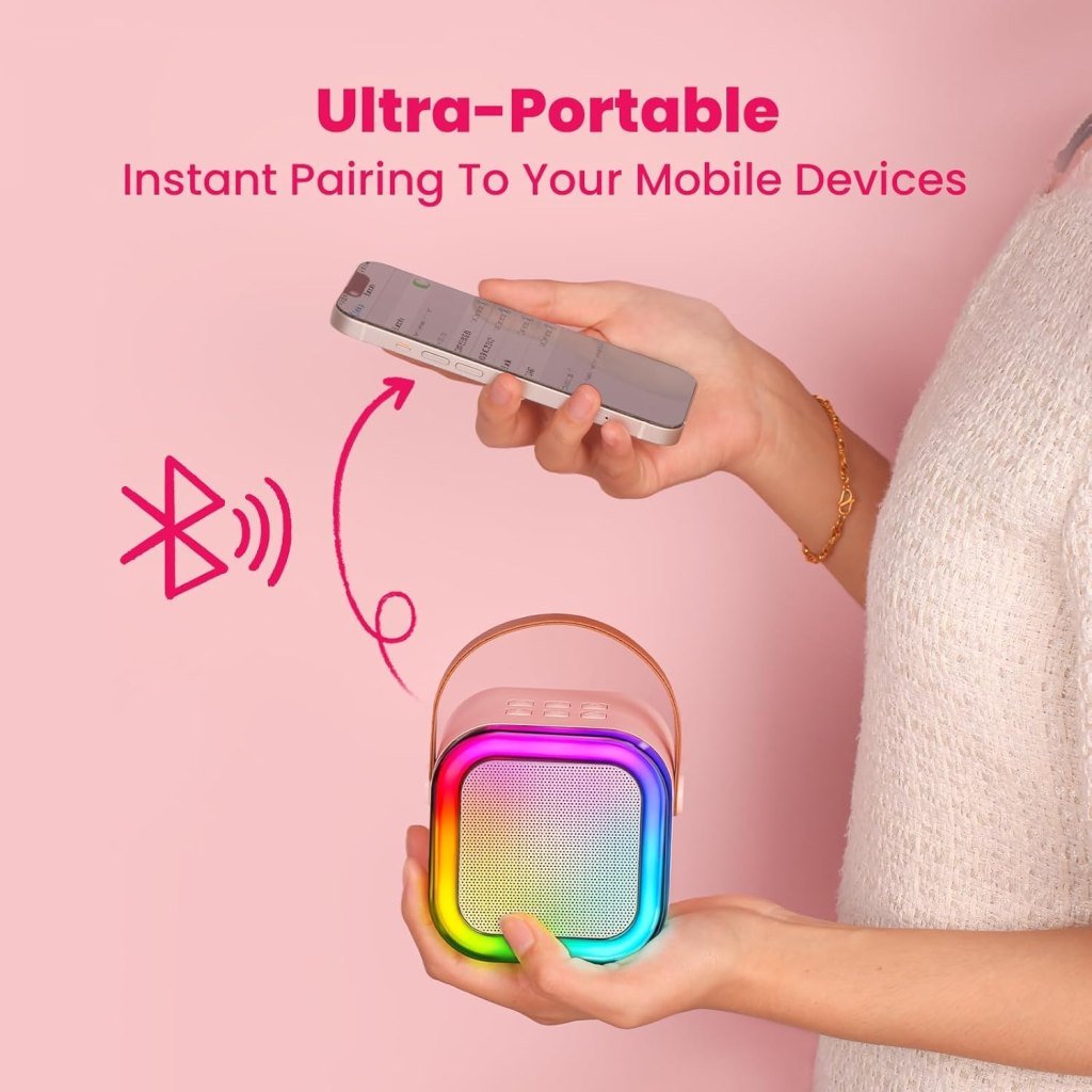 Bluetooth Karaoke Mic & Speaker – Rechargeable Portable Mini Karaoke Microphone with Built-in Speaker for Kids