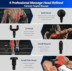 Portable Mini Facial & Body Massage Gun – 4 Heads, 6 Speeds for Pain Relief & Muscle Relaxation