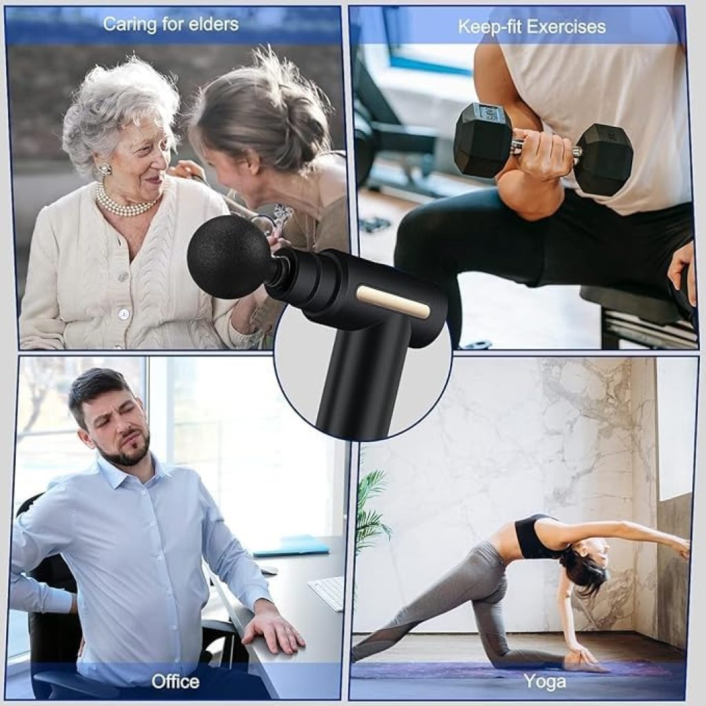 Portable Mini Facial & Body Massage Gun – 4 Heads, 6 Speeds for Pain Relief & Muscle Relaxation