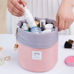 Large Pink Round Cosmetic Pouch – Waterproof Travel Makeup & Toiletry Organizer