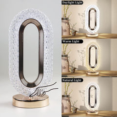 Elegant Crystal Oval Desk Lamp with Color-Changing Touch & Dimmable Brightness