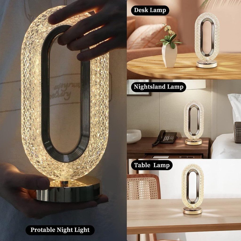 Elegant Crystal Oval Desk Lamp with Color-Changing Touch & Dimmable Brightness