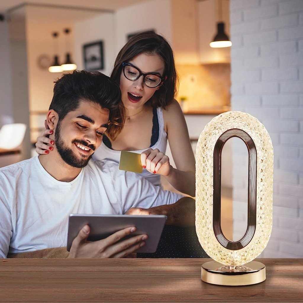 Elegant Crystal Oval Desk Lamp with Color-Changing Touch & Dimmable Brightness