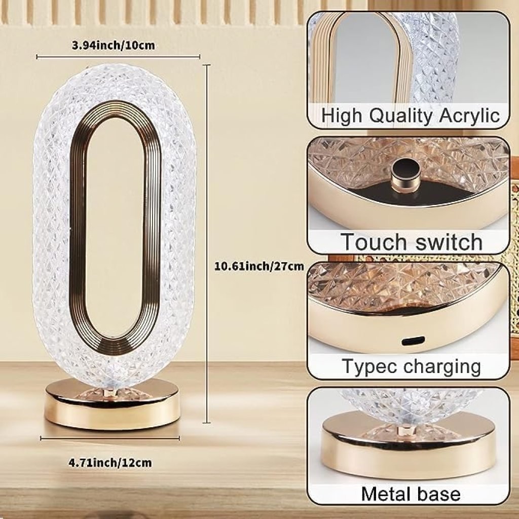 Elegant Crystal Oval Desk Lamp with Color-Changing Touch & Dimmable Brightness