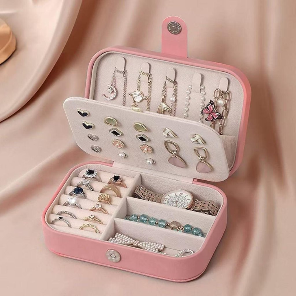 PU Leather Jewelry Organizer Box with Dividers – Portable Storage for Rings, Earrings & Necklaces