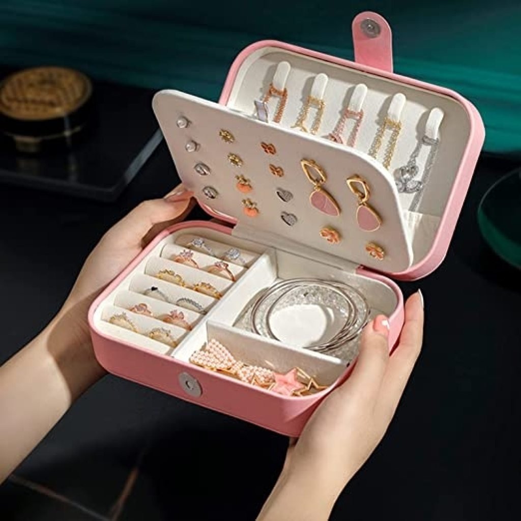 PU Leather Jewelry Organizer Box with Dividers – Portable Storage for Rings, Earrings & Necklaces