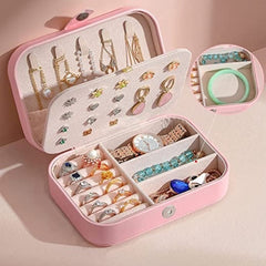 PU Leather Jewelry Organizer Box with Dividers – Portable Storage for Rings, Earrings & Necklaces