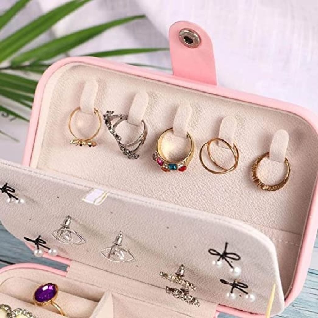 PU Leather Jewelry Organizer Box with Dividers – Portable Storage for Rings, Earrings & Necklaces