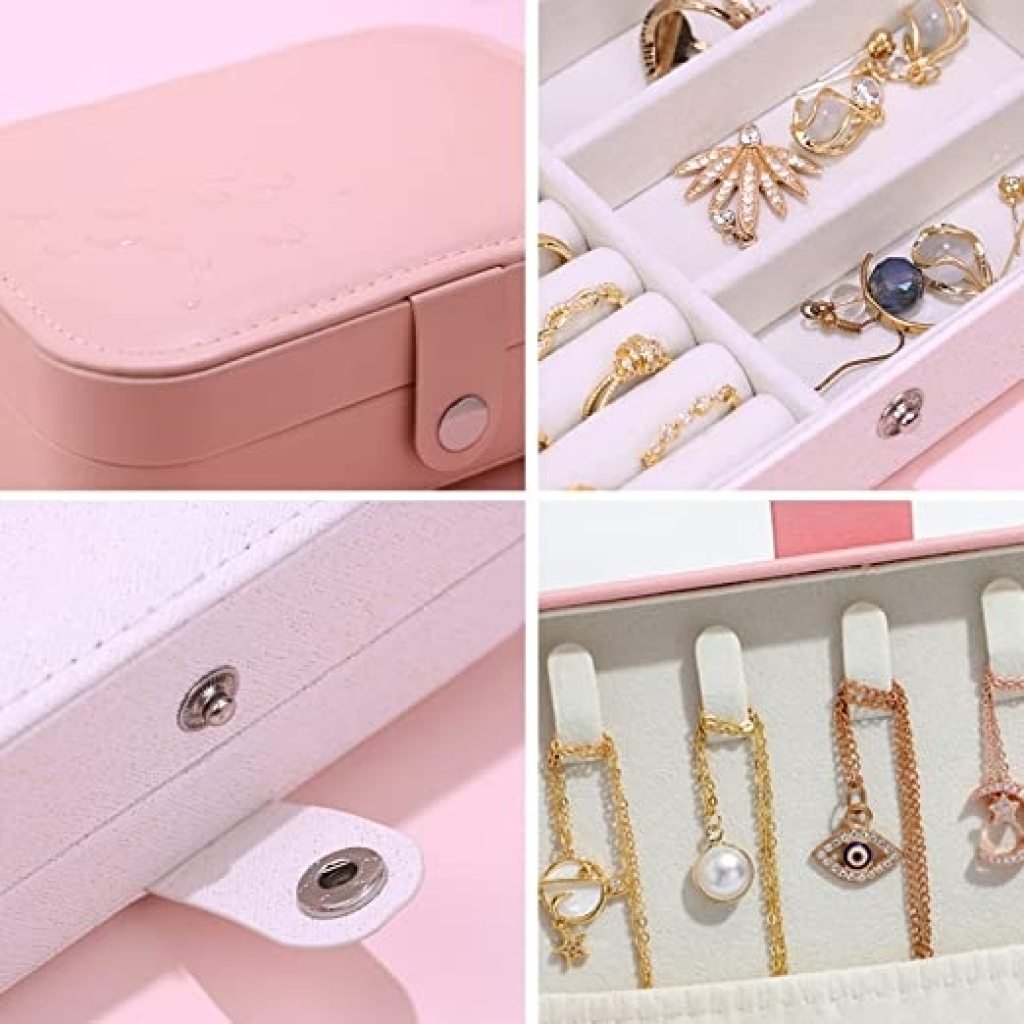PU Leather Jewelry Organizer Box with Dividers – Portable Storage for Rings, Earrings & Necklaces