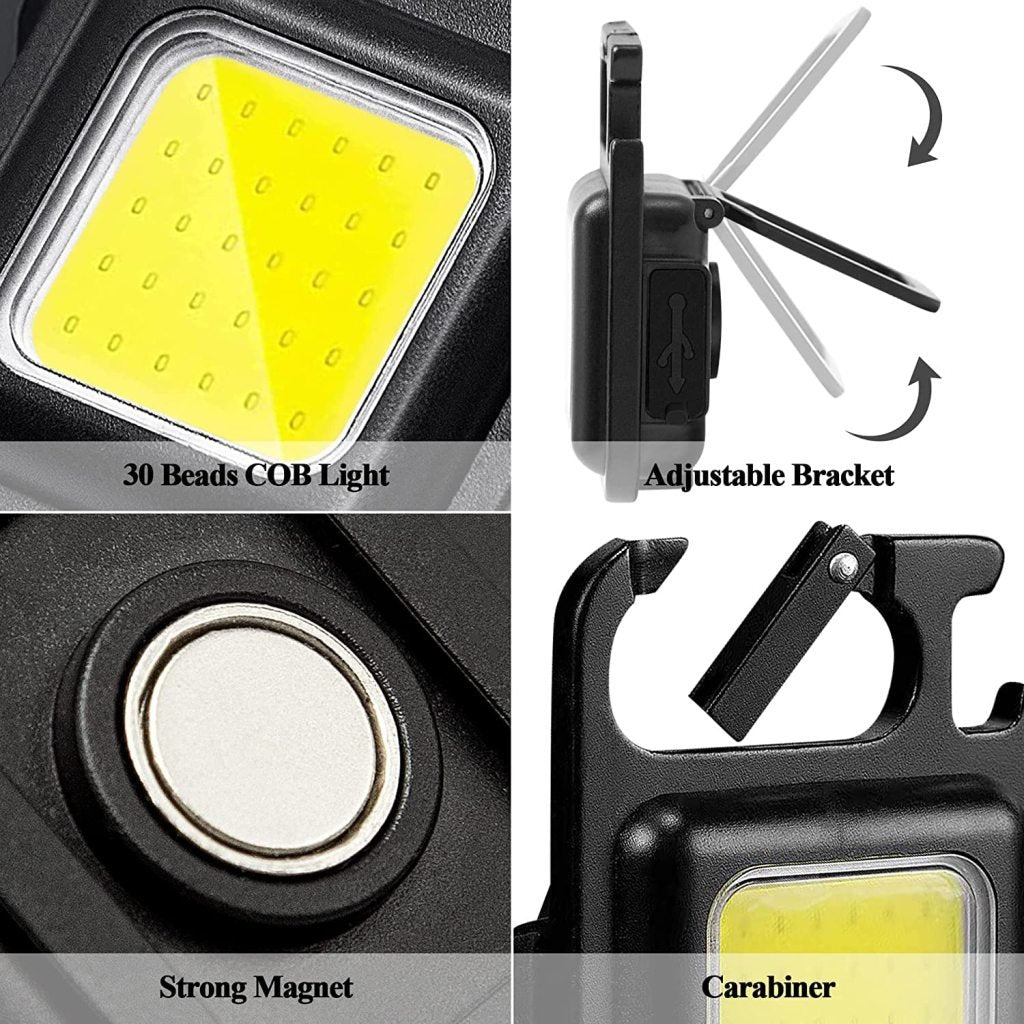 Rechargeable LED COB Keychain Light – 500 Lumens, 4 Modes, Magnet & Corkscrew Base