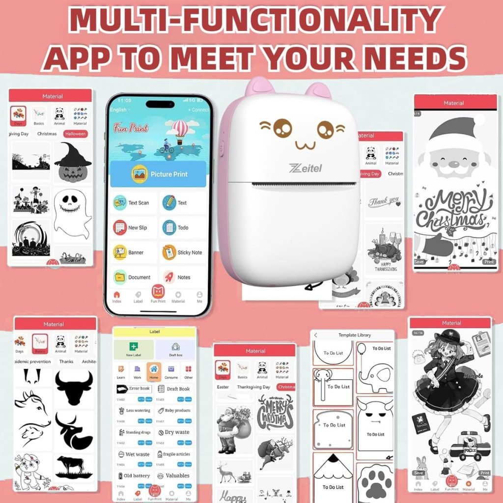 Portable Bluetooth Thermal Printer – Ink-Free, Rechargeable, for Android & iOS (Blue/Pink)