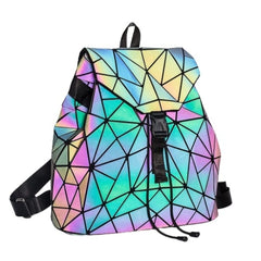 Reflective Geometric Holographic Bag for Girls & Women – Stylish, Luminous, & Large for College & Office