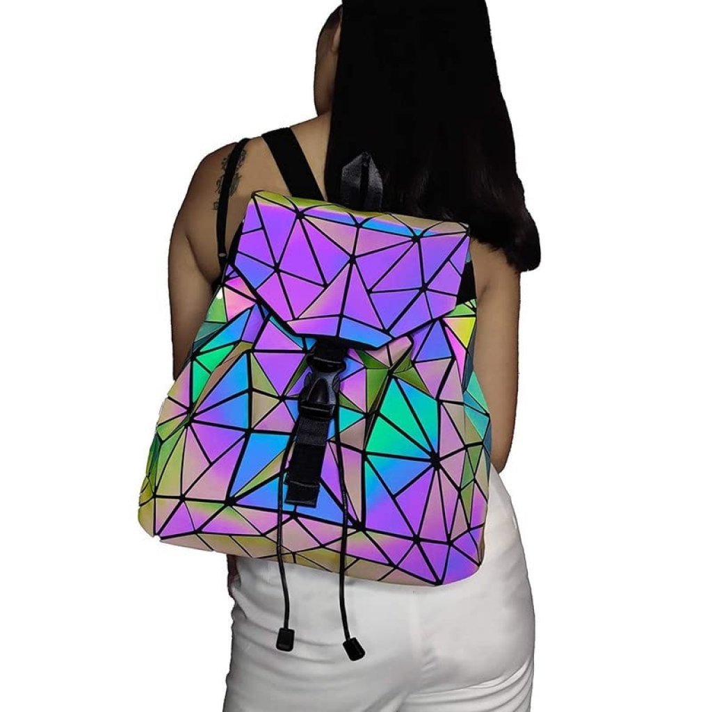 Reflective Geometric Holographic Bag for Girls & Women – Stylish, Luminous, & Large for College & Office