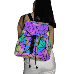Reflective Geometric Holographic Bag for Girls & Women – Stylish, Luminous, & Large for College & Office
