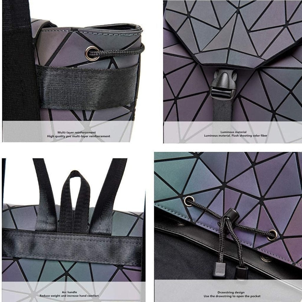 Reflective Geometric Holographic Bag for Girls & Women – Stylish, Luminous, & Large for College & Office