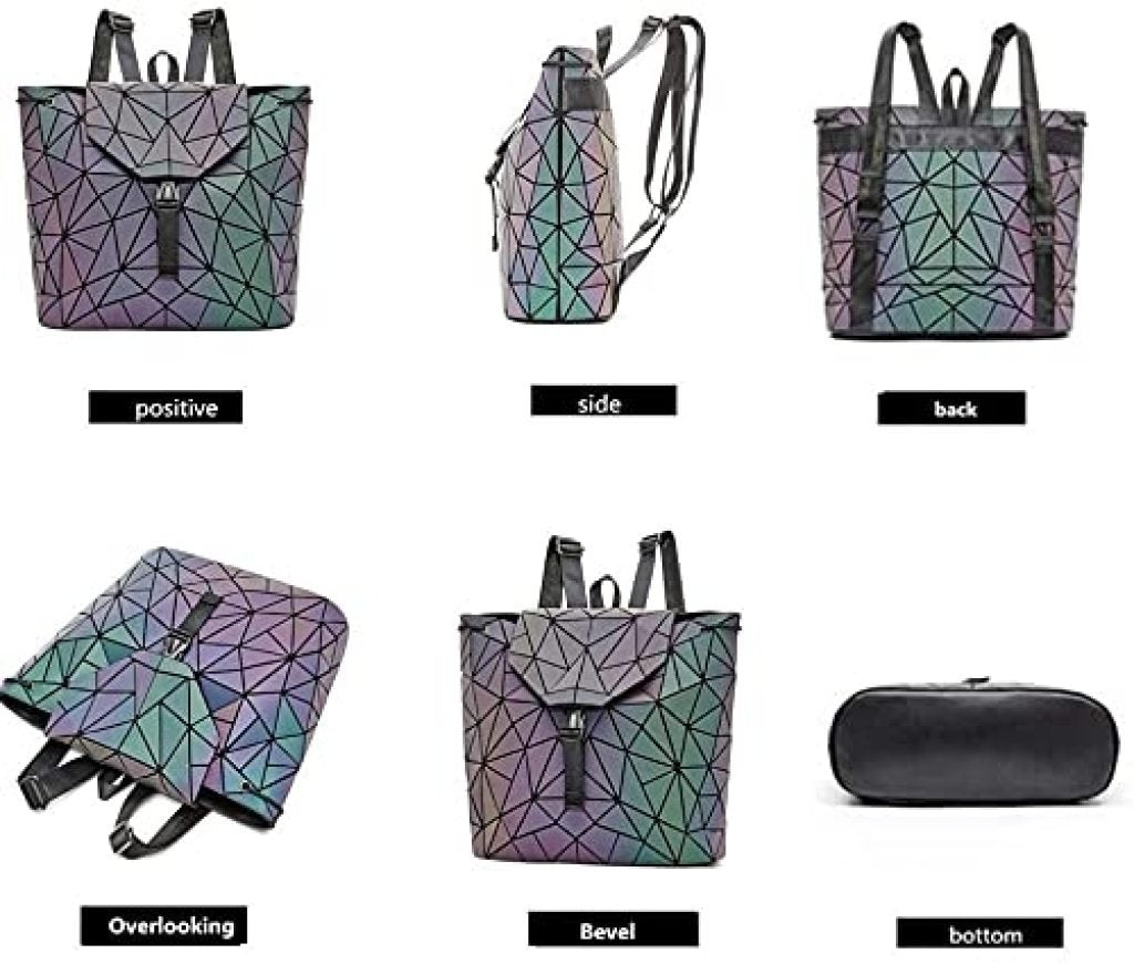 Reflective Geometric Holographic Bag for Girls & Women – Stylish, Luminous, & Large for College & Office