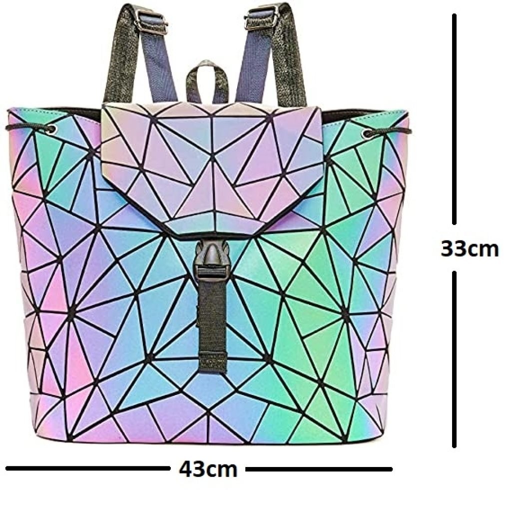 Reflective Geometric Holographic Bag for Girls & Women – Stylish, Luminous, & Large for College & Office