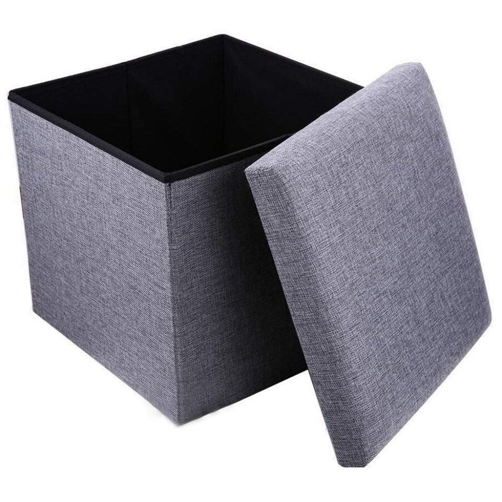 Cube Storage Stool with Cushion – Foldable, Multi-Purpose Seat & Organizer (30x30x30cm, Grey)