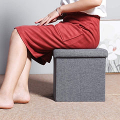 Cube Storage Stool with Cushion – Foldable, Multi-Purpose Seat & Organizer (30x30x30cm, Grey)