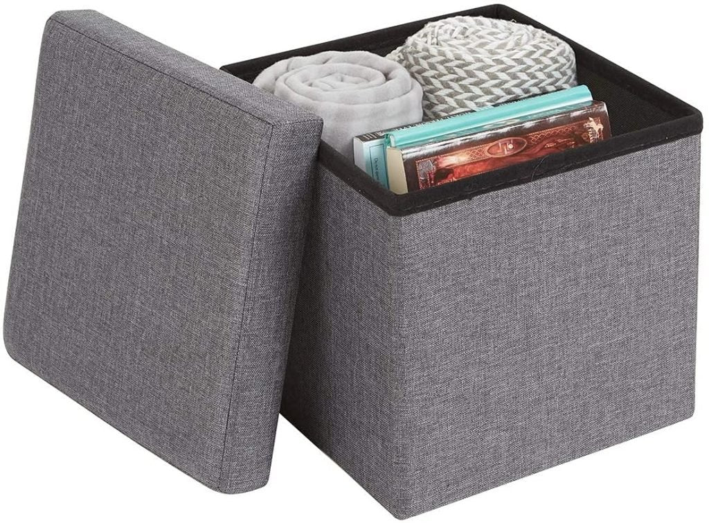 Cube Storage Stool with Cushion – Foldable, Multi-Purpose Seat & Organizer (30x30x30cm, Grey)