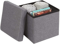 Cube Storage Stool with Cushion – Foldable, Multi-Purpose Seat & Organizer (30x30x30cm, Grey)