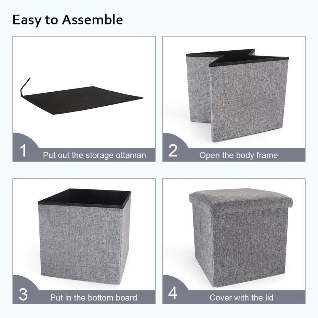 Cube Storage Stool with Cushion – Foldable, Multi-Purpose Seat & Organizer (30x30x30cm, Grey)