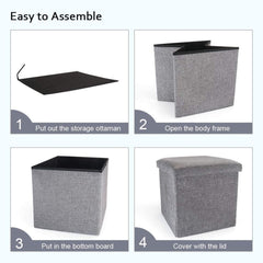 Cube Storage Stool with Cushion – Foldable, Multi-Purpose Seat & Organizer (30x30x30cm, Grey)