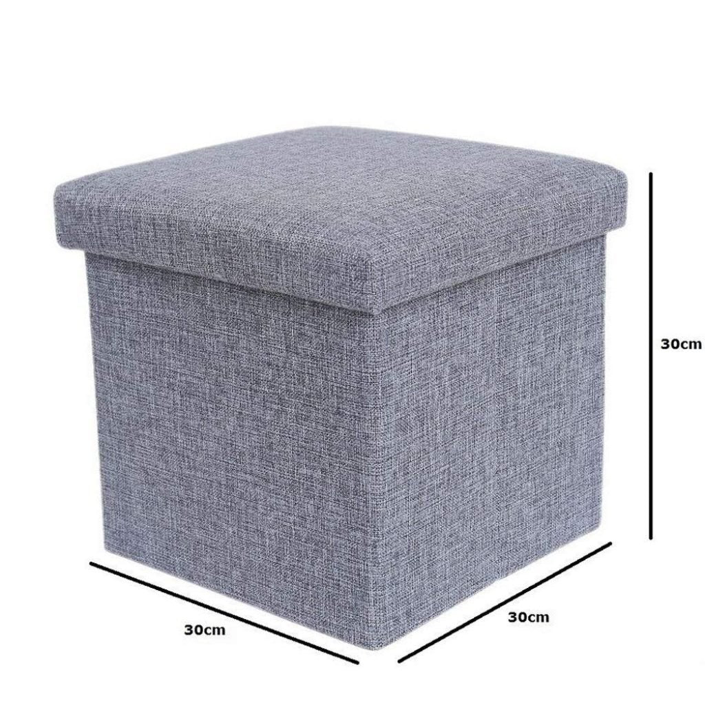 Cube Storage Stool with Cushion – Foldable, Multi-Purpose Seat & Organizer (30x30x30cm, Grey)
